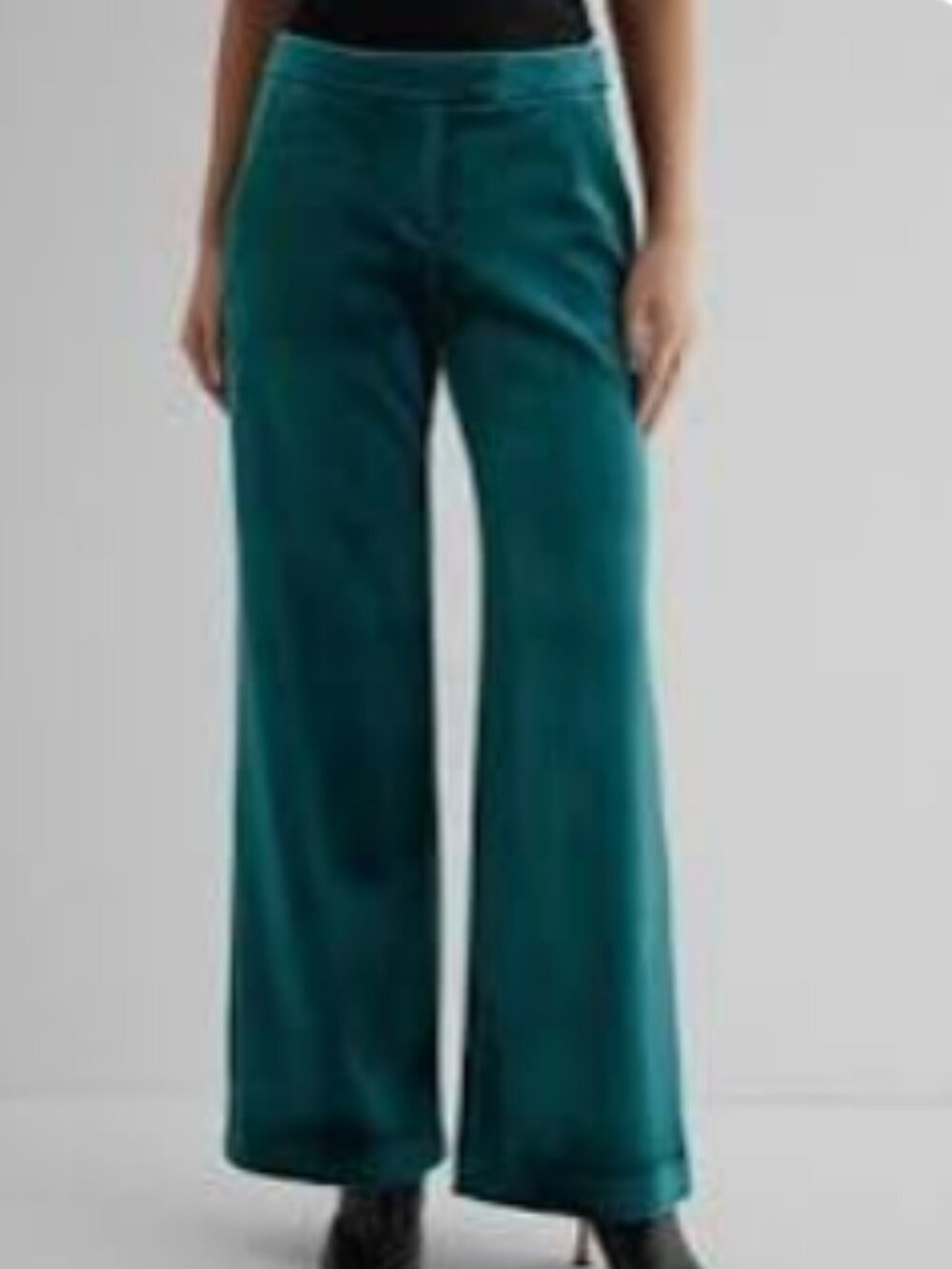 Express The Editor Stretch Velvet Trousers in Emerald Forest Green – Size XL